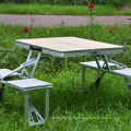 Table pliante VIVINATURE avec 4 tabourets pliants Camping aluminium ajustable en hauteur avec trous pour parasol